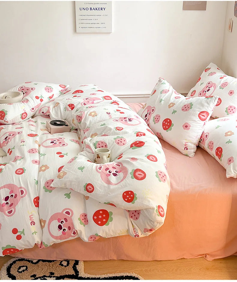 Ins Simple Flower Bed LinenTwin Full Queen King Size Bed Sheets Set Adults Kids Floral Bed Comforter Sets Bed Duvets Kawaii