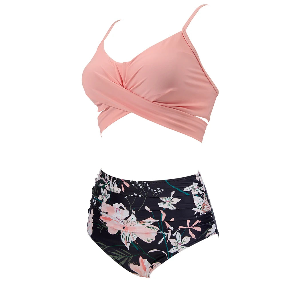 High Waist Sexy Bikini Set 2024 Biquini Swimwear Women Two Pieces Swimsuit Floral Beachwear V-Neck Bathing Suits Female