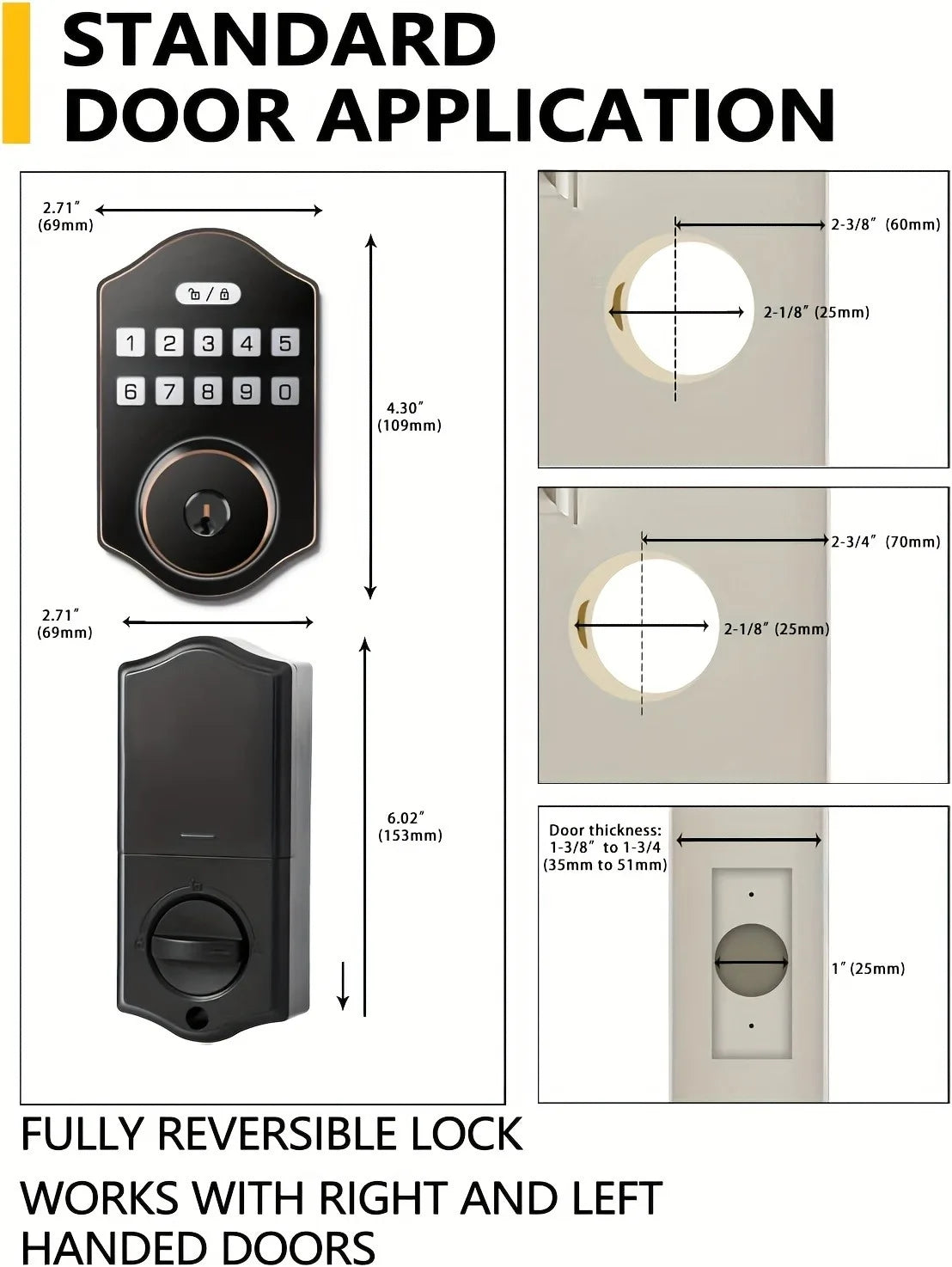 CIEPOJIT Smart Front Door Lock Deadbolt Keyless Entry Locks Digital Keypad Security For Home Unlock with password/key
