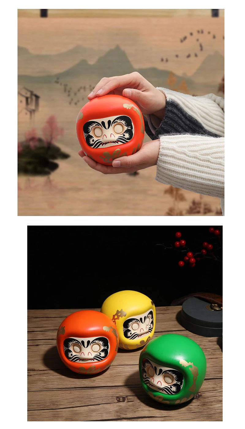Japanese Ceramic Daruma Statue, Lucky Charm, Zen Ornament, Fengshui Figurine, Money Box, Home Tabletop Decoration, Gifts, 4"