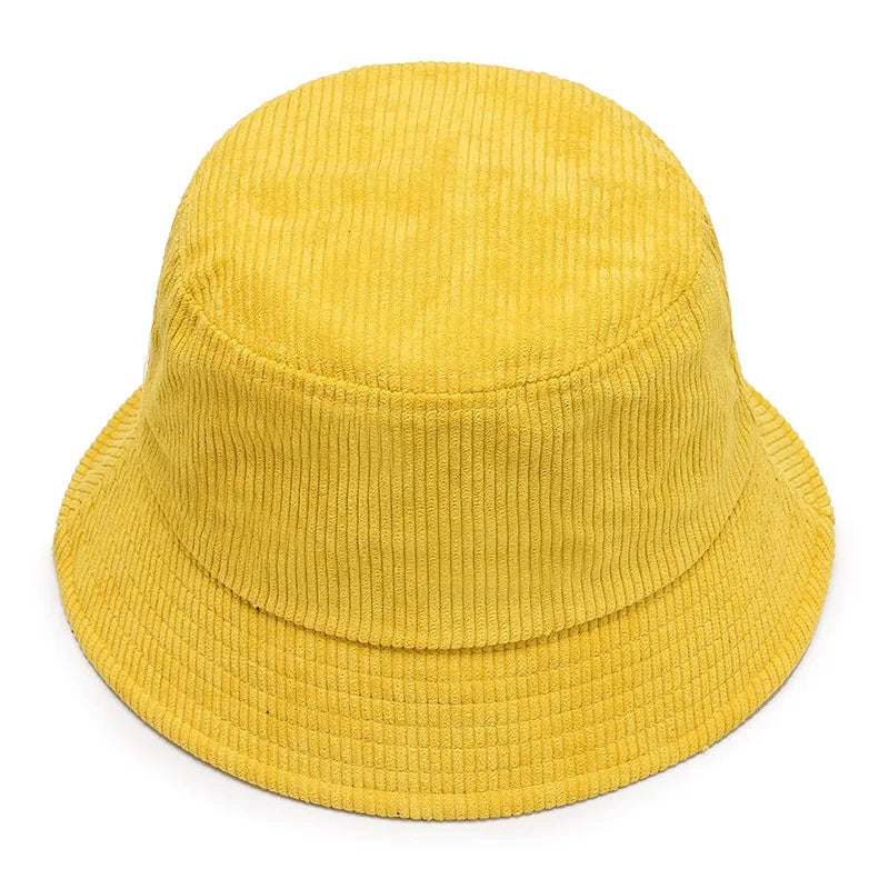 Unisex Bucket Hat Smile Embroidery Women Cotton Corduroy Double-Sided Bob Hip Hop Hat Four Season Panama Beach Fishing Sun Caps