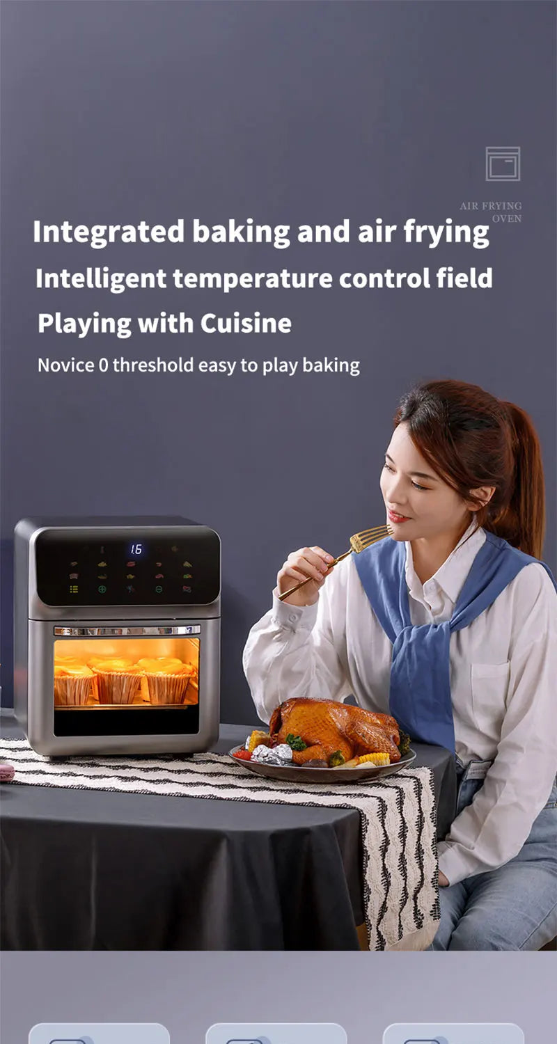 12L Electric Air Fryer Large Capacity Convection Oven Deep Fryer Without Oil Kitchen 360°Baking Viewable Window Home Appliance