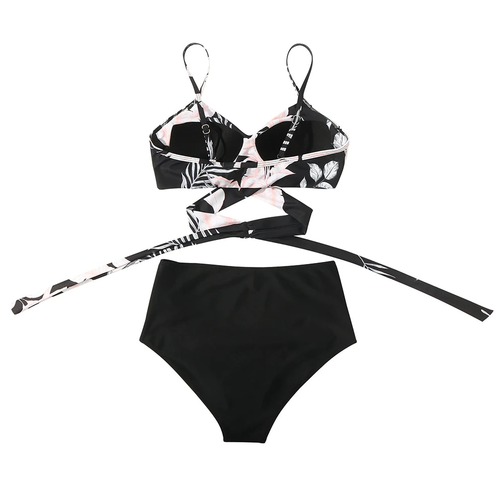 High Waist Sexy Bikini Set 2024 Biquini Swimwear Women Two Pieces Swimsuit Floral Beachwear V-Neck Bathing Suits Female