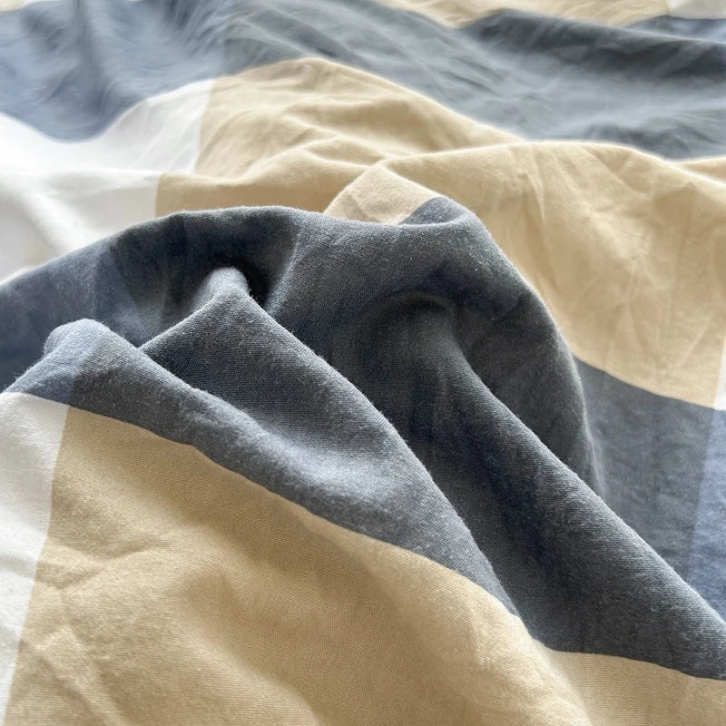 Bed Linen Washed Cotton Striped Grid Minimalist Bedding Sheet Set Comforter Sets Queen Duvet Cover Double For Boys And Girls