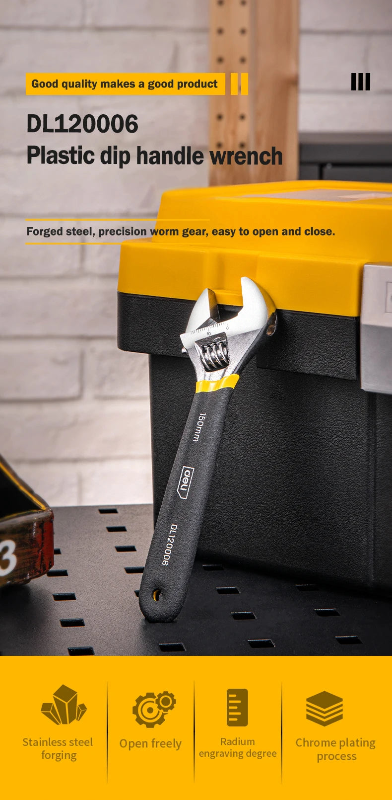 Deli Adjustable Spanner PVC Coated Handle Stainless Steel Universal Spanner Hand Tool 6 8 Inch Household Multifunctional Wrench