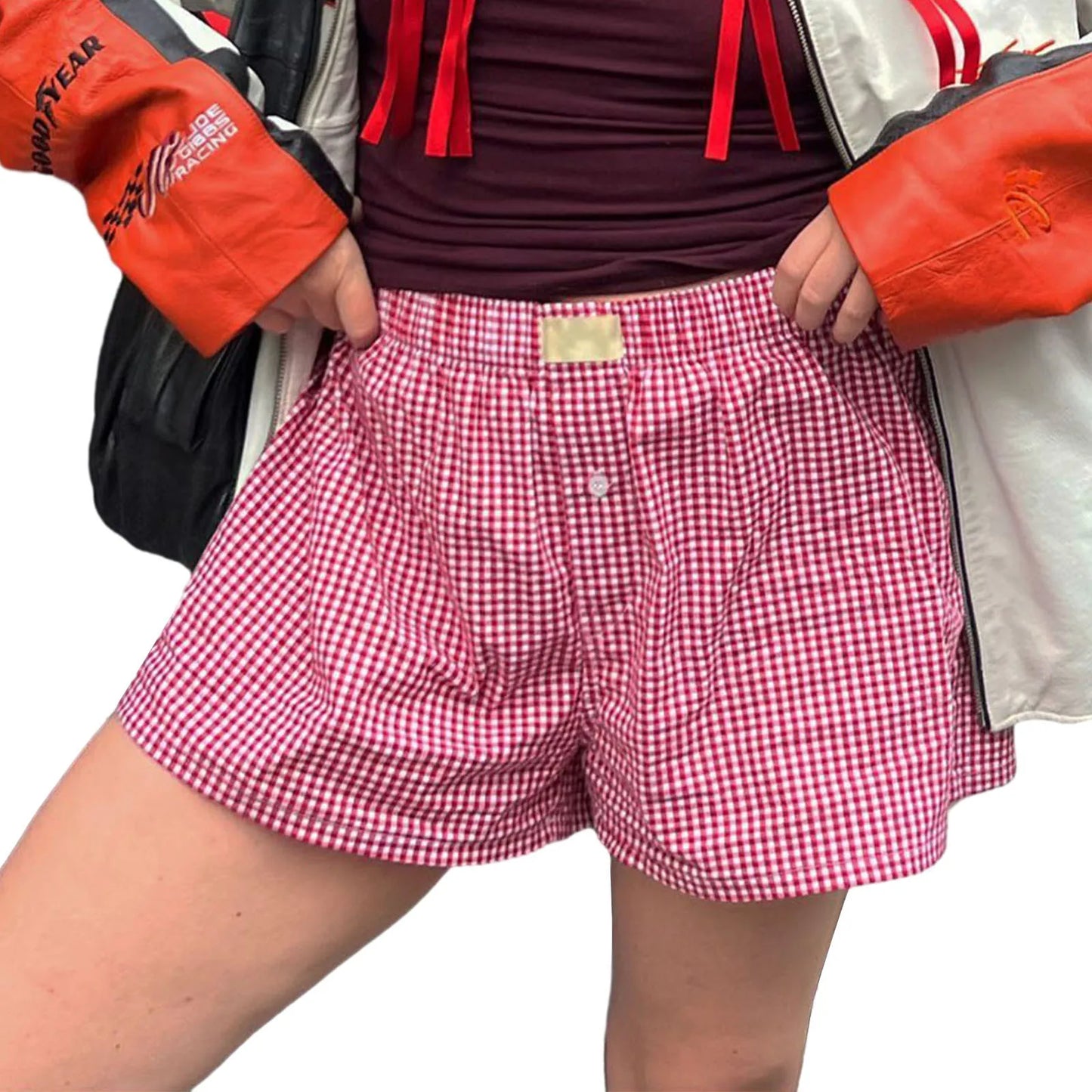 Women Vintage Summer Plaid Shorts y2k Fairy Clothes Sweet Girls Elastic Waist Slim Fit Bloomers Pants Loungewear Kawaii Shorts