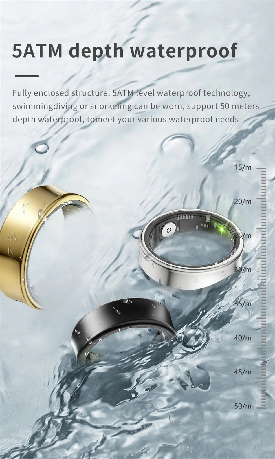 For Samsung Galaxy Smart Ring Men Blood Oxygen Sleep Monitoring GPS Motion Track IP68&5ATM Waterproof Smartring For Android IOS