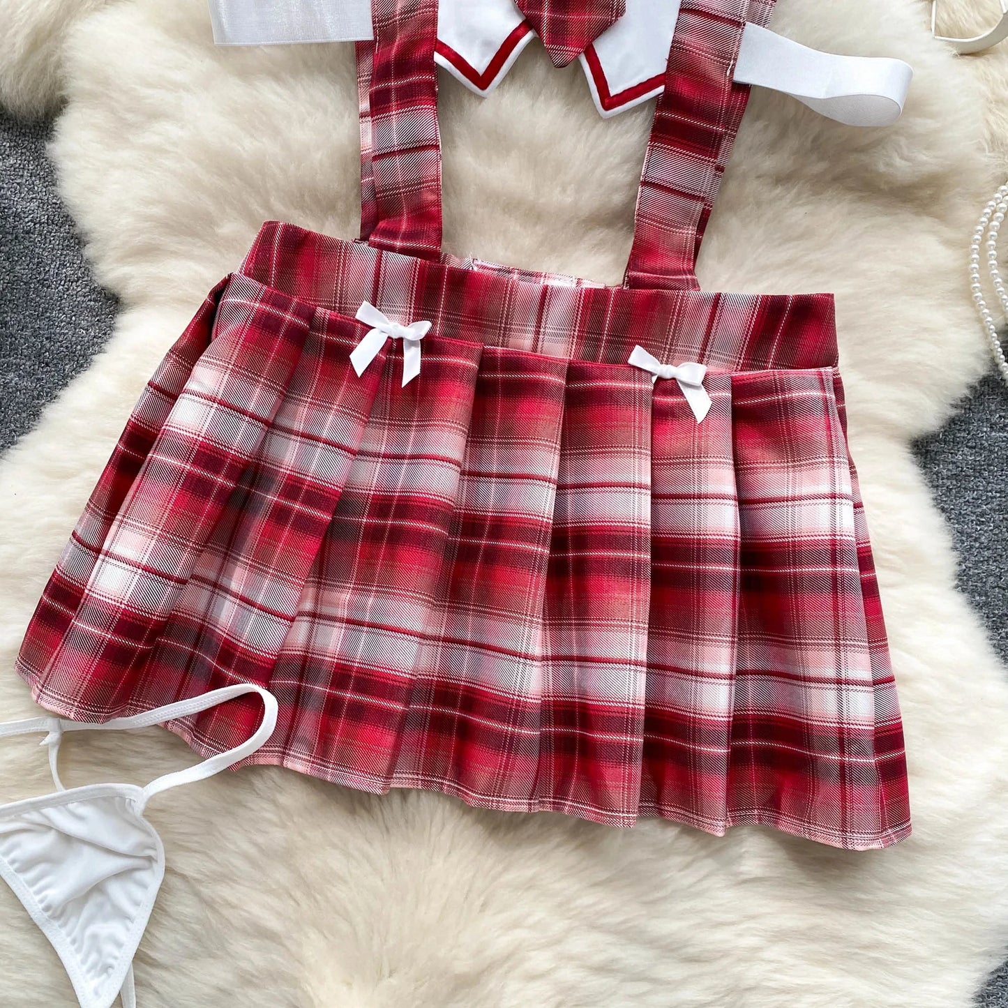 Girls Sexy Cute Japanese JK Uniform Mini Checkered Strap Skirt Off Shoulder High Waist Elastic Cosplay Dress Hot Sweet Pajama