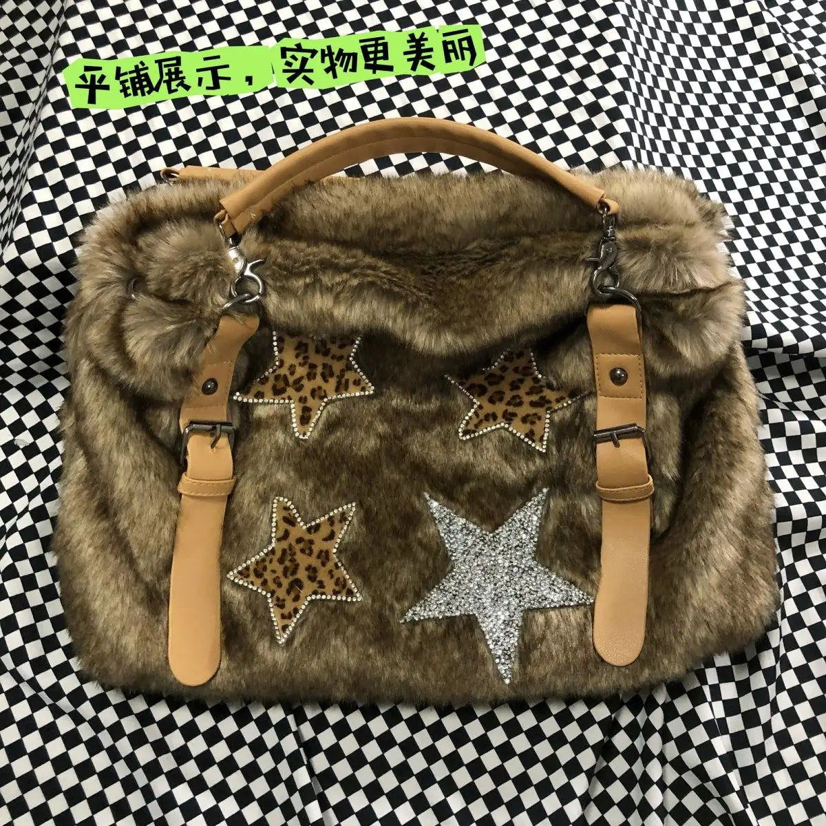 MBTI Y2k Womens Shoulder Bag Autumn and Winter Fashion Crucifixion Vintage Tote Bag Harajuku Rhinestone Large Capacity Handbag