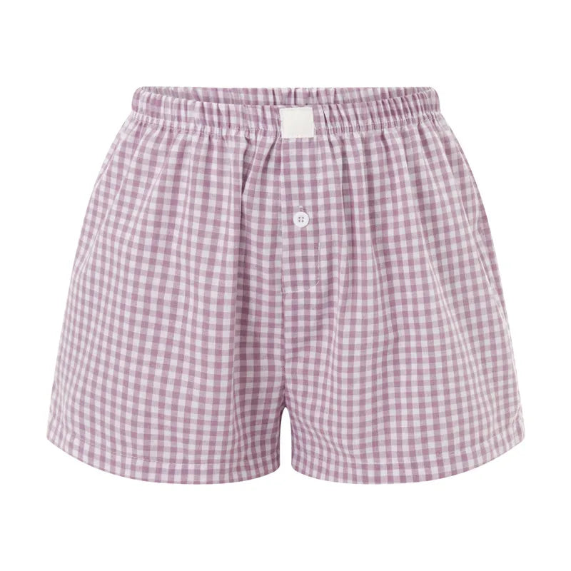 Women Vintage Summer Plaid Shorts y2k Fairy Clothes Sweet Girls Elastic Waist Slim Fit Bloomers Pants Loungewear Kawaii Shorts