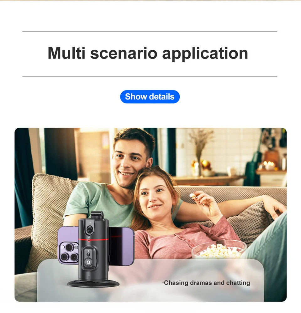FGCLSY AI Auto Following Gimbal Stabilizer 360 Rotation Phone Stand P02 Desktop Tracking Gimbal with Remote for Live Photography
