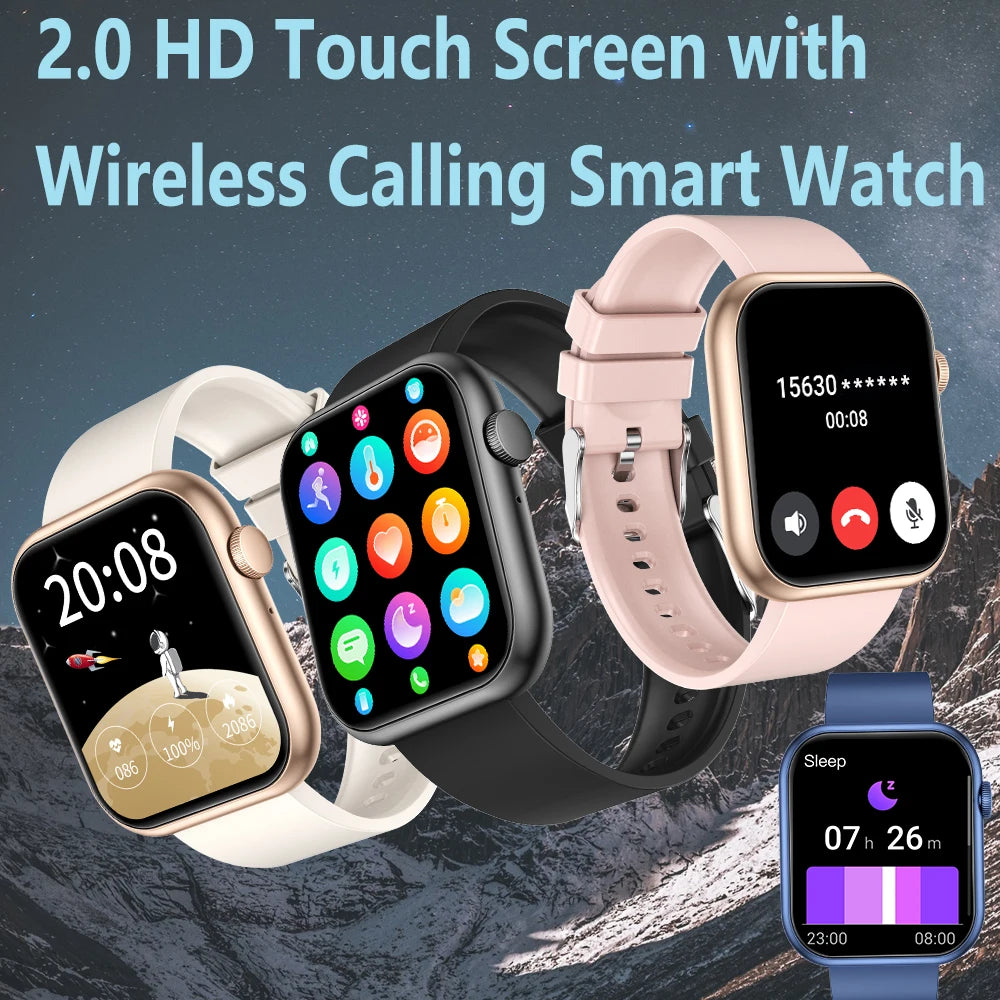 AI Voice Assistant Smart Watch, 2.0'' HD Screen Fitness Tracker with Temp Check/ Breathing Exercise/ Flashlight/ 100+Sports