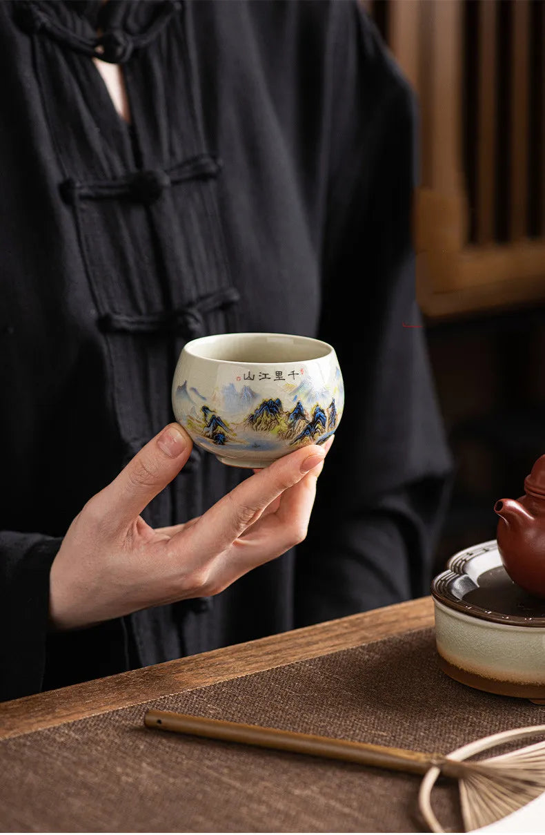 140ml Exquisite Ice Crack Glaze Ceramic Tea Cups Hand-painted Porcelain Master Cup Exquisite Teacup Tea Accessories