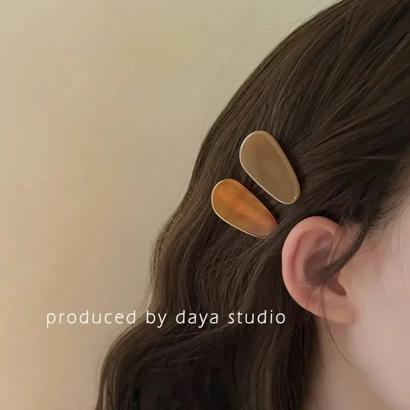 New Korean Version Daily Acetic Acid Geometric Women's Side Clip Fashionable and Fresh Girl Hair Clip Retro Bangs Duckbill Clip