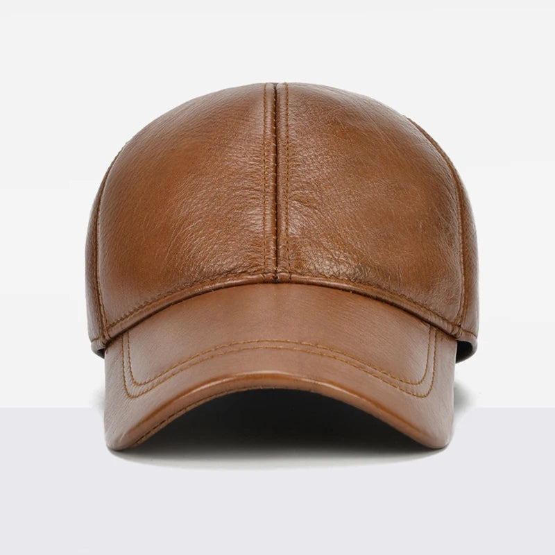 2024 Adjustable Men's Genuine Cowhide Leather Baseball Cap for Fall Winter Outdoor Sports Hat Men Real Cowhide Leather Caps