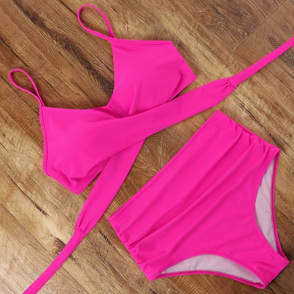 High Waist Sexy Bikini Set 2024 Biquini Swimwear Women Two Pieces Swimsuit Floral Beachwear V-Neck Bathing Suits Female