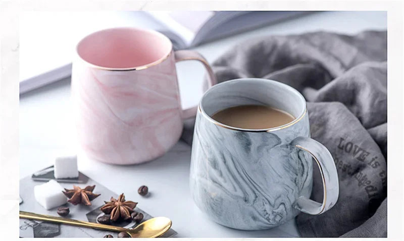 Nordic Ins Style Ceramic Mug Marbled Gold Rim Coffee Cup Oatmeal Breakfast Cup Valentine's Day present Couple water cups
