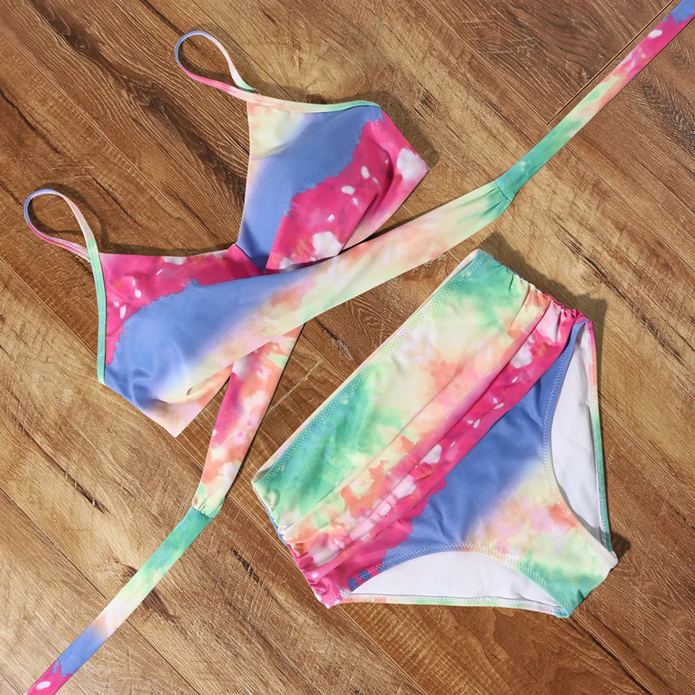 High Waist Sexy Bikini Set 2024 Biquini Swimwear Women Two Pieces Swimsuit Floral Beachwear V-Neck Bathing Suits Female