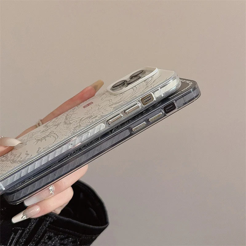 New Luxury Laser Eastern myths legends Chinese dragon Phone Case For iPhone 11 12 13 14 Pro Max 15 Plus 3D Totem Anti-drop Cover