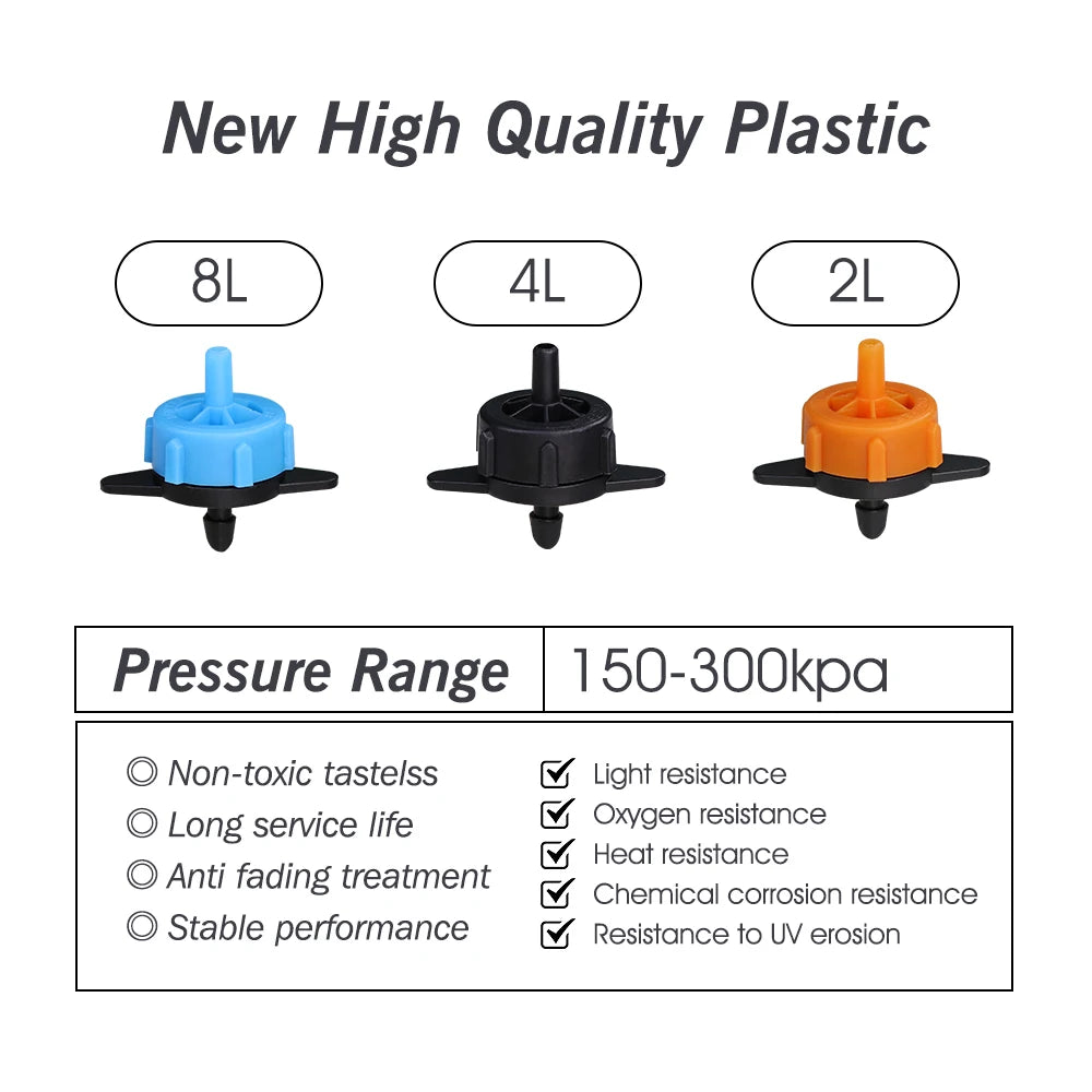 20PCS 2L 4L 8L Pressure Compensating Emitters Fixed Flow Drippers Garden Irrigation System for 1/4'' PE Hose Greenhouse Watering