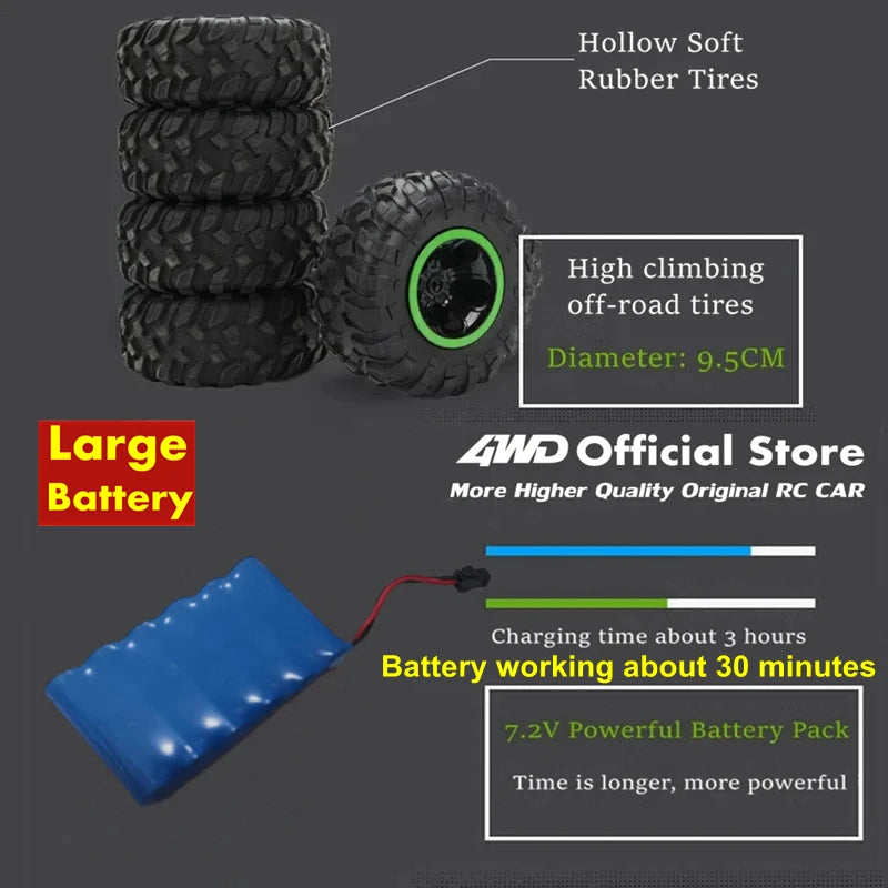 4WD Remote Control Off Road RC Car Radio Climbing Super Alloy Truck Buggy 4x4 RTR Vehicle Electric Toy for Children Kid Gift