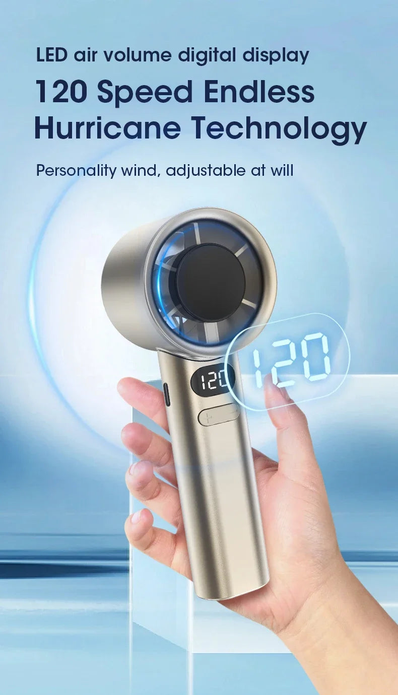 120 Gears Handheld Fan Desktop Small Fan Portable USB Charging Turbo Fan High-speed Mini Fan Data Disply Air Conditioner Fans