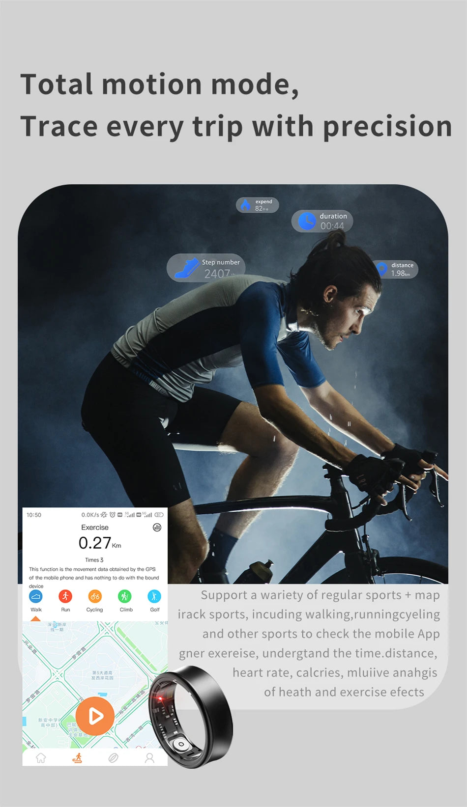 For Samsung Galaxy Smart Ring Men Blood Oxygen Sleep Monitoring GPS Motion Track IP68&5ATM Waterproof Smartring For Android IOS