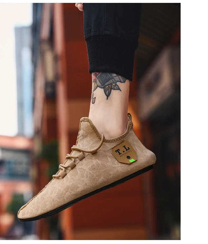 YRZL Men's Shoe Light Loafers Breathable Soft Comfortable Brown Walking Outdoor Casual Shoes Men 2024 Summer Lace Up Loafer Shoe