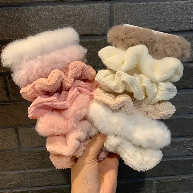 7Pcs/Set Women Hair Scrunchies Velvet Solid Color Hair Band for Girls Ponytail Holder Rubber Bands Hair Ties Hair Accessories