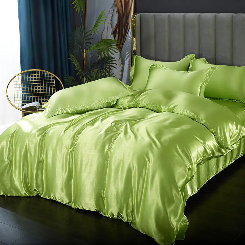 Silk Bedding Set with Duvet Cover Pink Bed Sheet Set with PillowCase 100% Pure Silk Bed Linen Set King Queen Full Twin Size