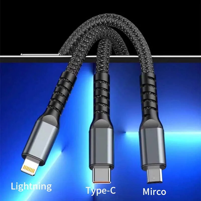 3 In 1 100W LED Digital Display USB cable Type C Usb Micro For Iphone Samsung Huawei Xiaomi Multi Port Multiple Charging Wire