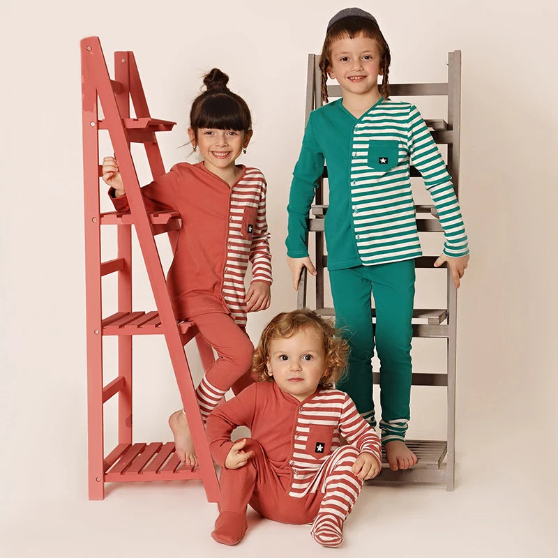 AA-Children clothes 2pcs top and pants half striped pajamas kids clothes boy/girl clothes front opening long sleeves all season