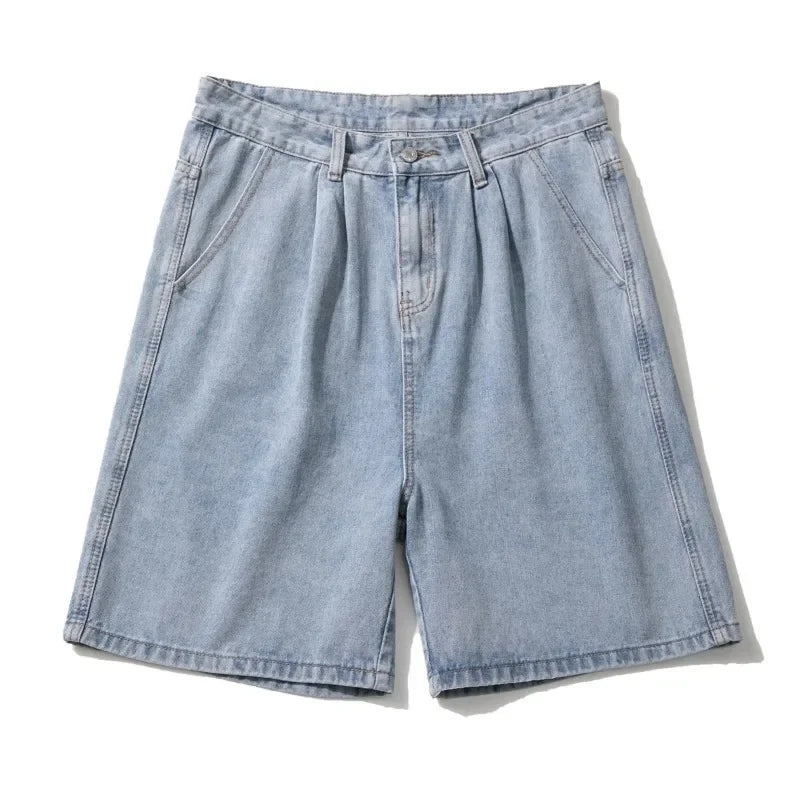 Wide Baggy Denim Shorts Men Summer Thin Solid Color Casual Loose Knee-length Pants Male Jeans Shorts Streetwear