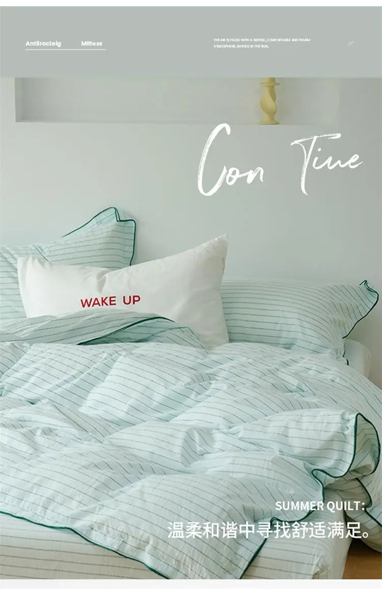 Mint Manbo Rolled Edge Washed Cotton Bed Four Piece Set, Duvet Cover, High-end Bed Sheet, Student Bed, Dormitory Three Piece Set