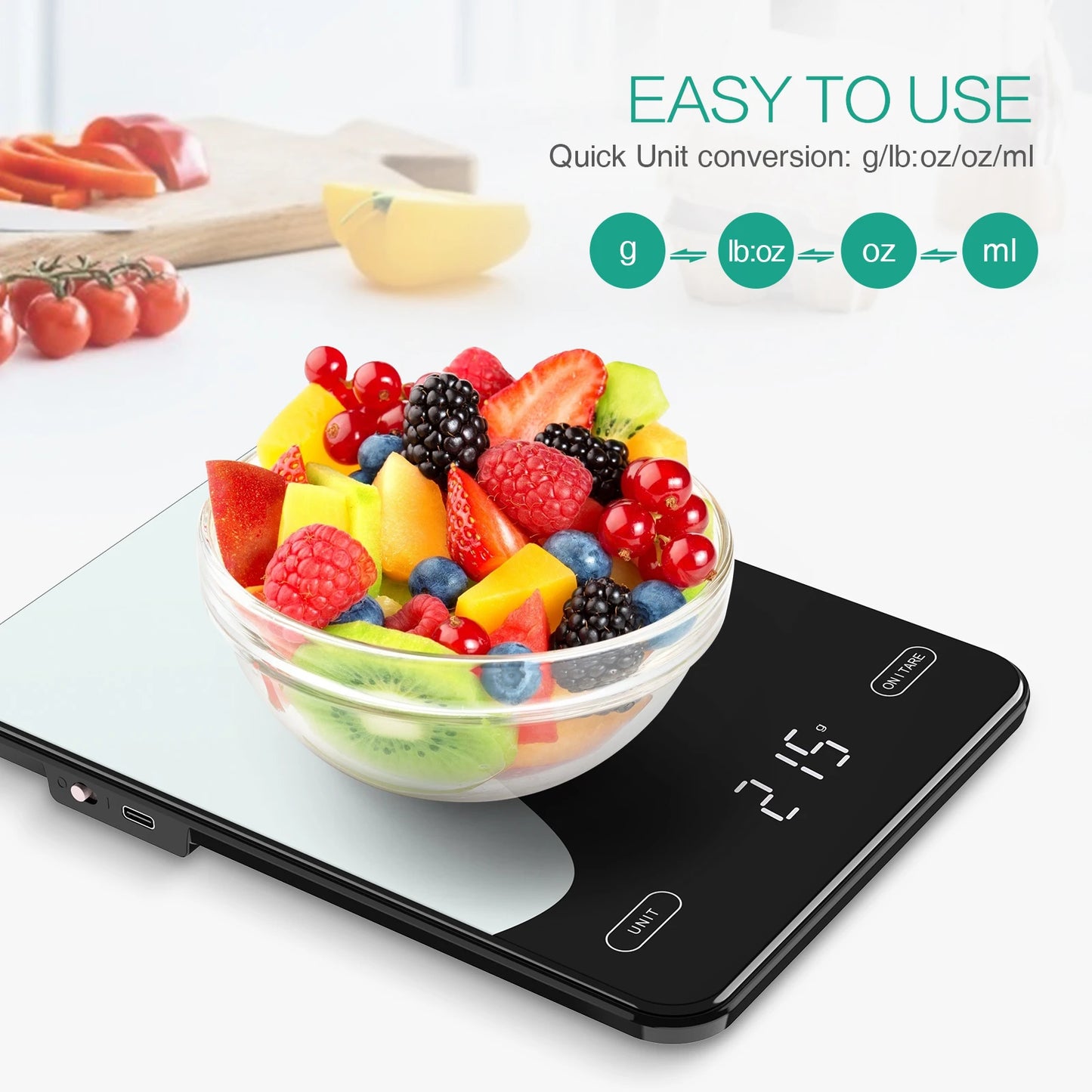 Digital Food Scale 10kg/1g Kitchen Scales with Nutrition Calculator APP Rechargeable Gram Scale for Weight Loss Baking Scale