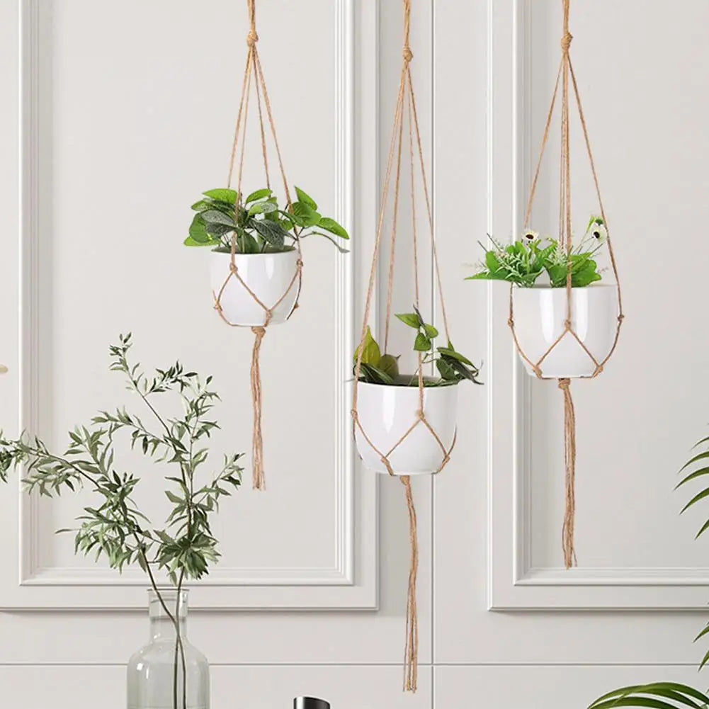 1pcs Braided Rope Hanging Basket Flower Pot Straw Macrame Net Hanger Garden Holder Craft Plant Balcony Decor Accessories