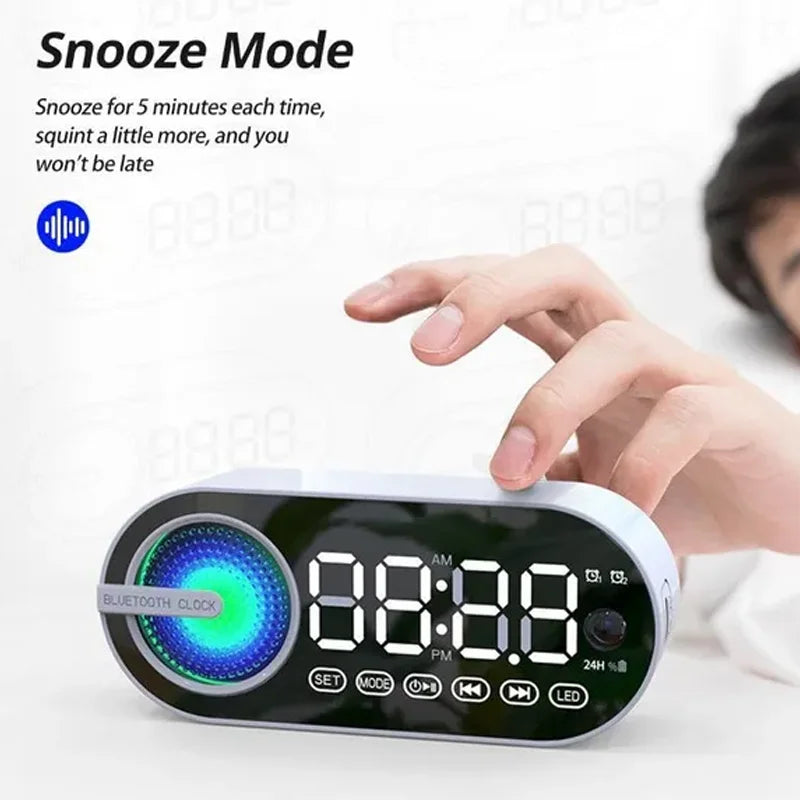 Table Alarm Clock Bluetooth Speaker FM Radio Sound Box Desktop Alarm Clock Subwoofer Music Player TF Card Bass Speaker Boombox