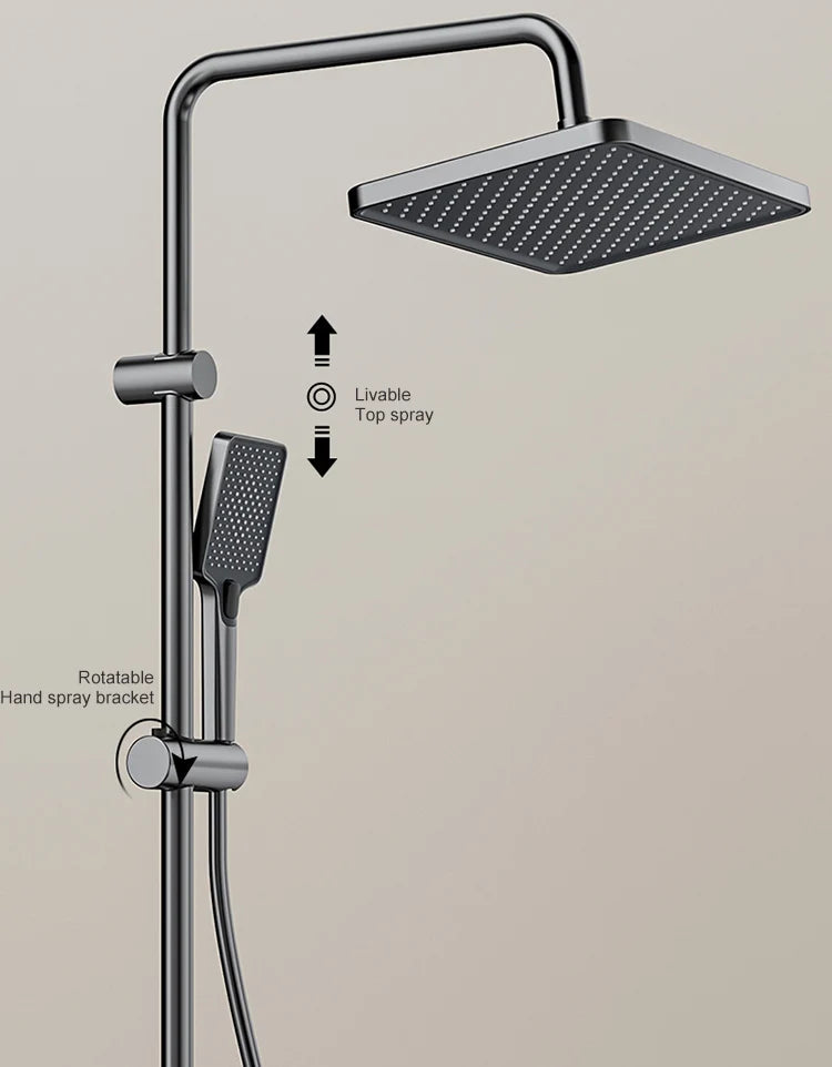 Bathroom Shower Full Set Gray Digital Display Shower System Set Piano Button With Ambient Light Faucets Shower Head