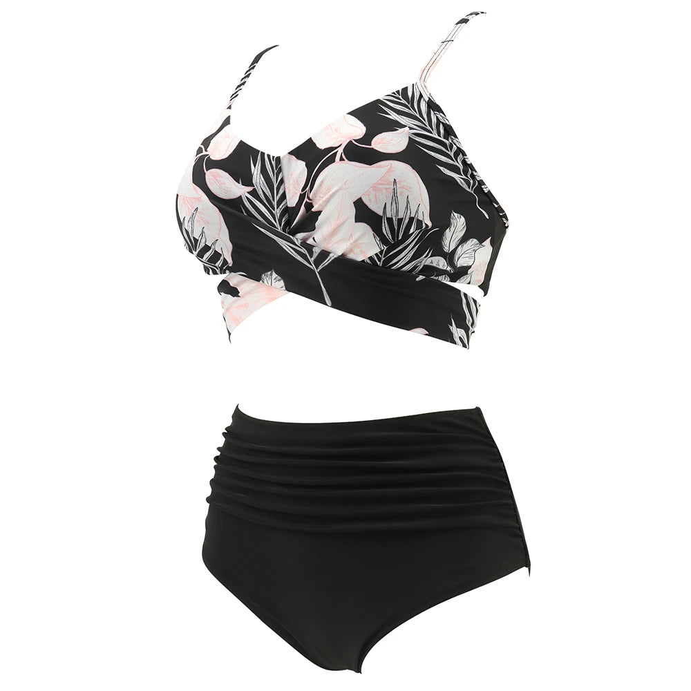 High Waist Sexy Bikini Set 2024 Biquini Swimwear Women Two Pieces Swimsuit Floral Beachwear V-Neck Bathing Suits Female