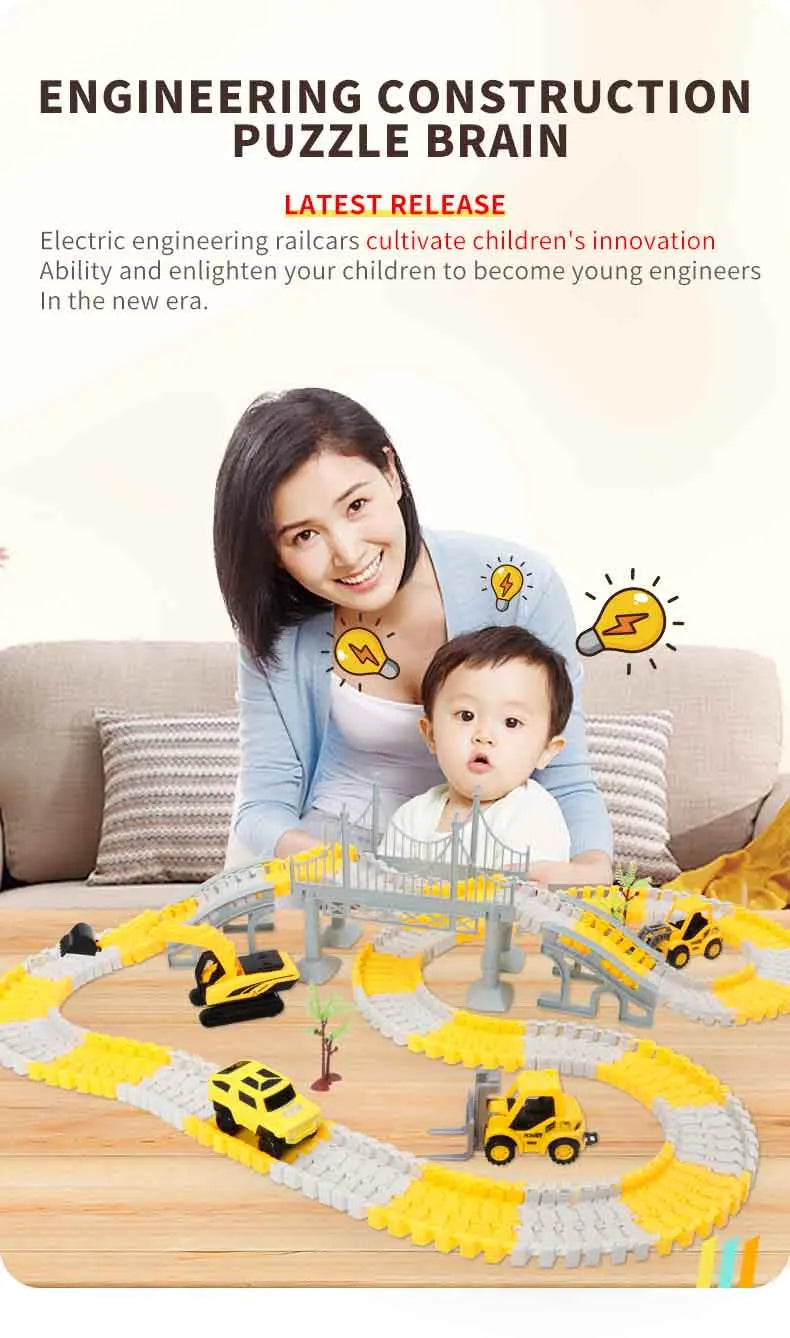 137-467pcs Children Electric Track Toy Car Engineering Car Kids Educational Toys Track Car Train Toys for Children Birthday Gift