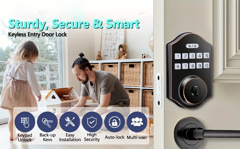 CIEPOJIT Smart Front Door Lock Deadbolt Keyless Entry Locks Digital Keypad Security For Home Unlock with password/key