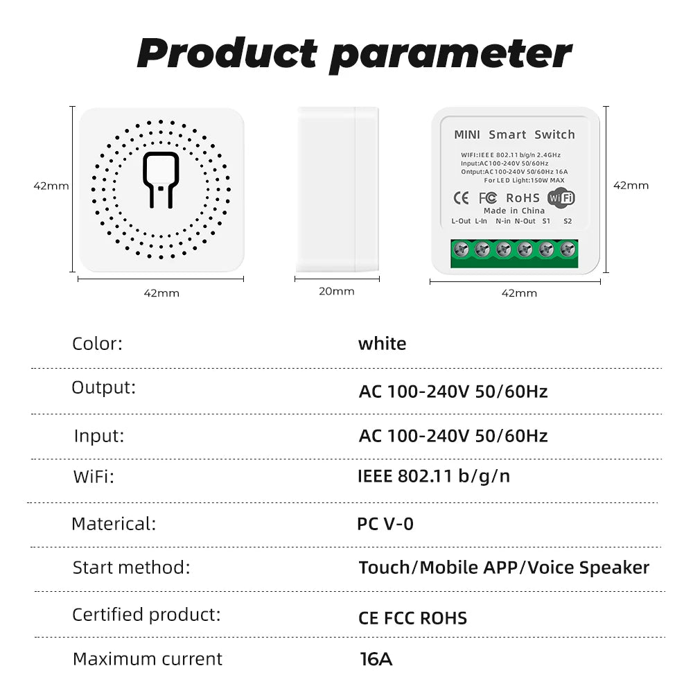 Smart Home Tuya Wifi Smart Switch with Energy Monitor 16A Mini Breaker Automation Module DIY 2Way Control Work with Alexa Google