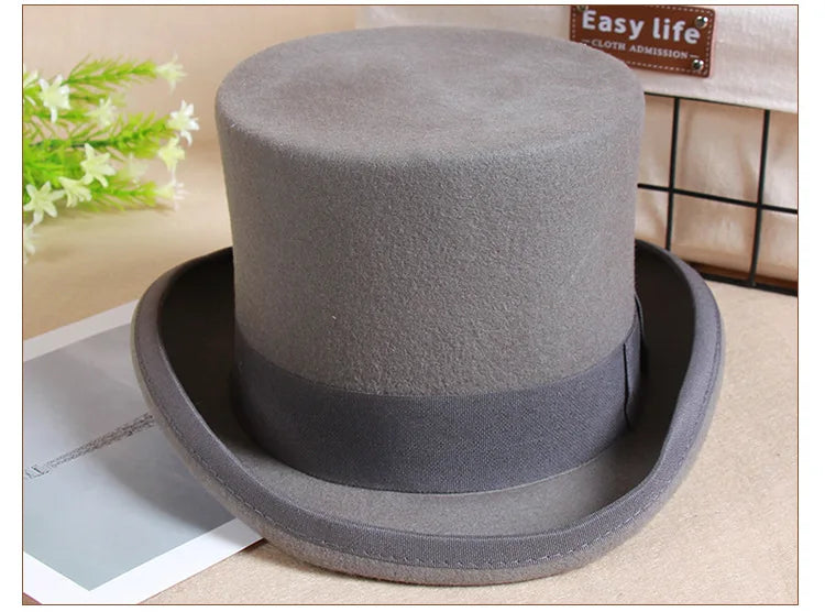 Fedoras Wool Magic high hat British black jazz top hat male court gentleman flat felt hat Webbing sombrero de copa británico