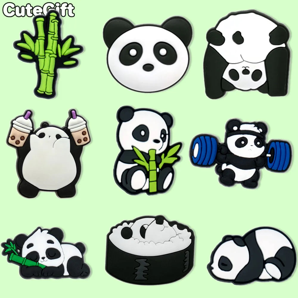1/9pcs PVC Cute Panda Shoe Charms for Women Gilrs Kids Boys Bamboo Shoe Decorations Pins Sandals Accessories Clog Buckles Gifts