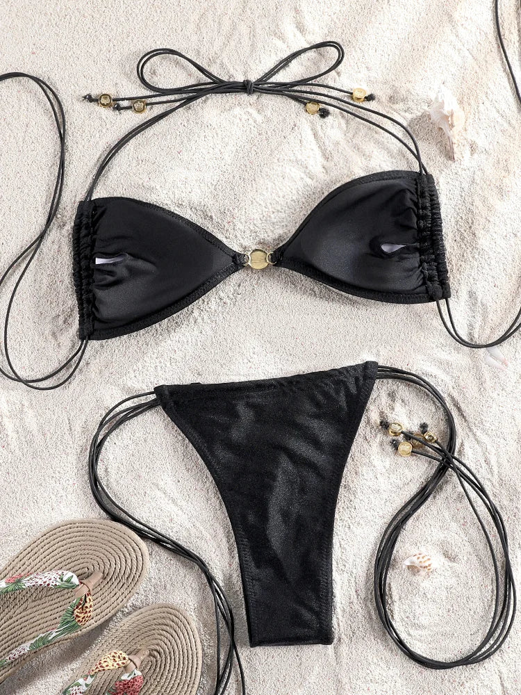 ZRTAK Two Piece Suit Bikinis 2024 Women Swimsuit Push Up Bathing Suit Sexy Bikinis Sets Swimwear Print Beachwear Solid Biquinis