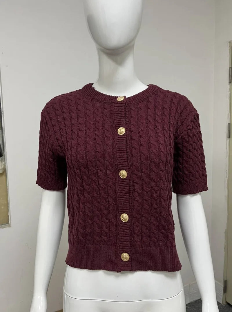 Trendix Women Winter Knit Cardigan Winter Street Fashion Patchwork Ribbed Short Sleeve Sweater Autumn Commute Knitwear Crop Top