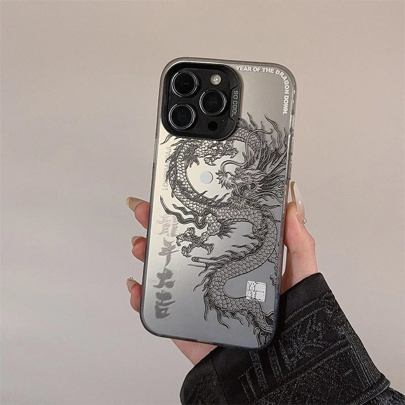 New Luxury Laser Eastern myths legends Chinese dragon Phone Case For iPhone 11 12 13 14 Pro Max 15 Plus 3D Totem Anti-drop Cover