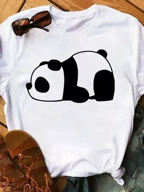 Maycaur Summer Women T Shirt Loose Tops Cute Panda Heart Print Short Sleeve Female Loose Casual T-shirt Ladies Top Teeadad