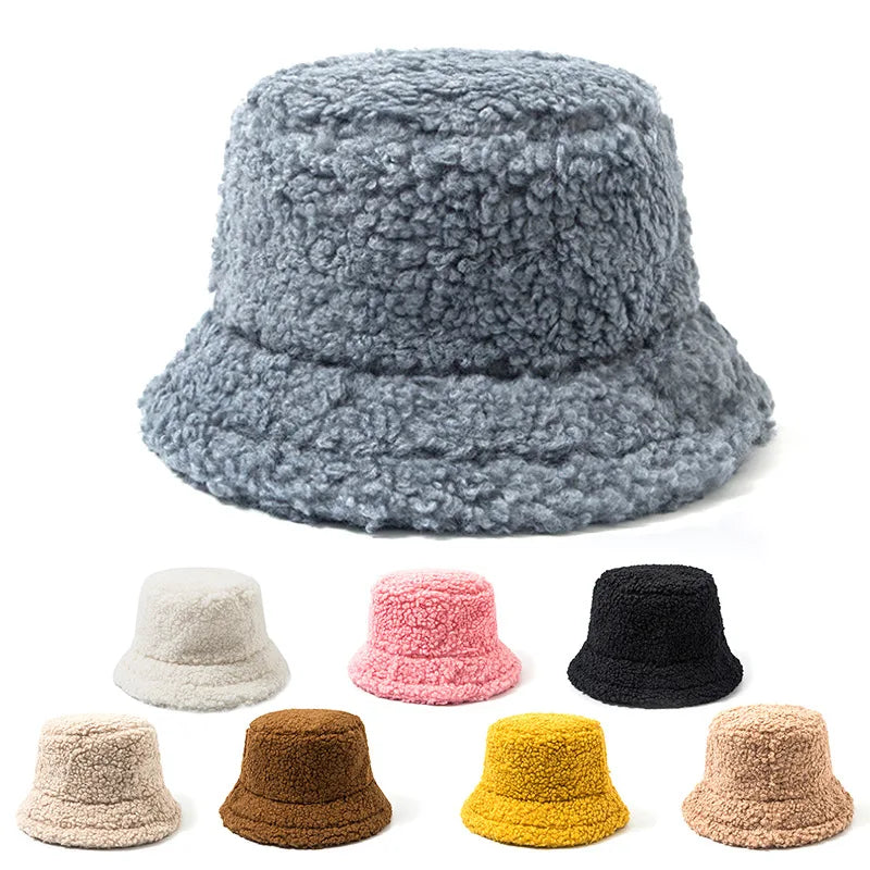 Lambswool Unisex Bucket Hats For Women Men Winter Outdoor Sun Visor Panama Fisherman Cap Letter Embroidered Wholesale Chapeau