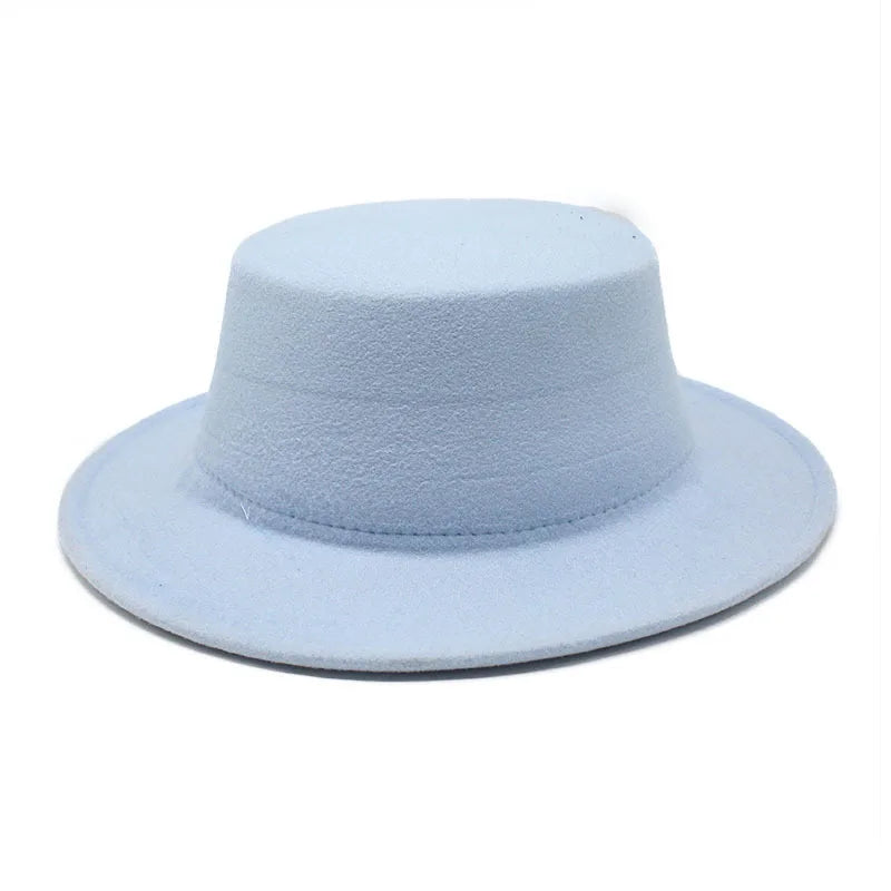 Autumn Winter Kids Felted Fedoras Hats for Boys Girls Solid Imitation Woolen Flat top Jazz Caps Childs Formal Dress Hats